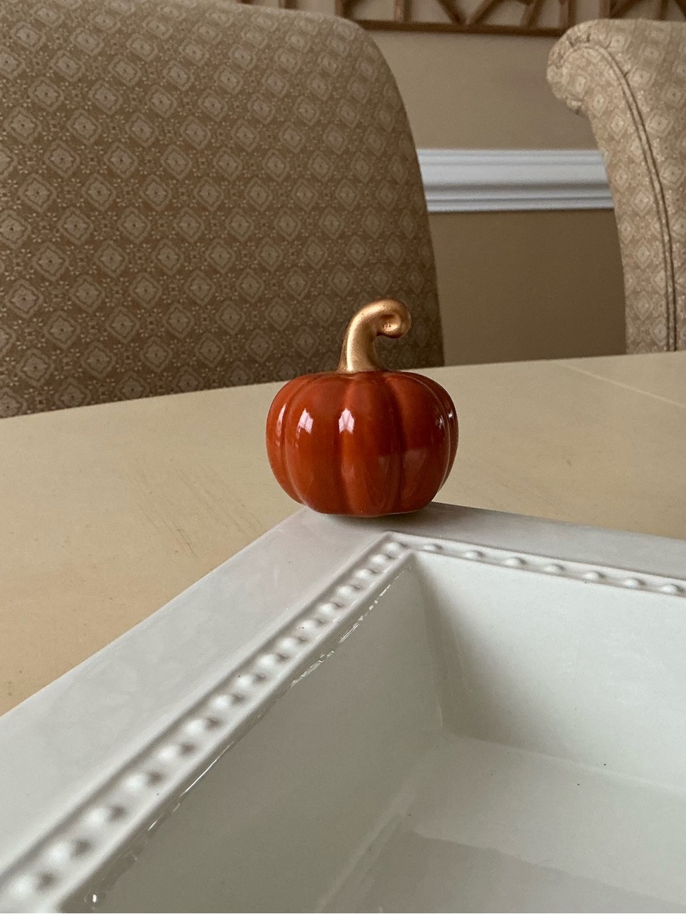 Dark Orange Autumn Pumpkin With Gold Stem Platter Decoration 🍂
